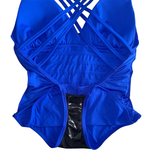 NWT La Blanca Blue Tummy Control Island Goddess Cross-Back One Piece Swimsuit - Picture 8 of 12